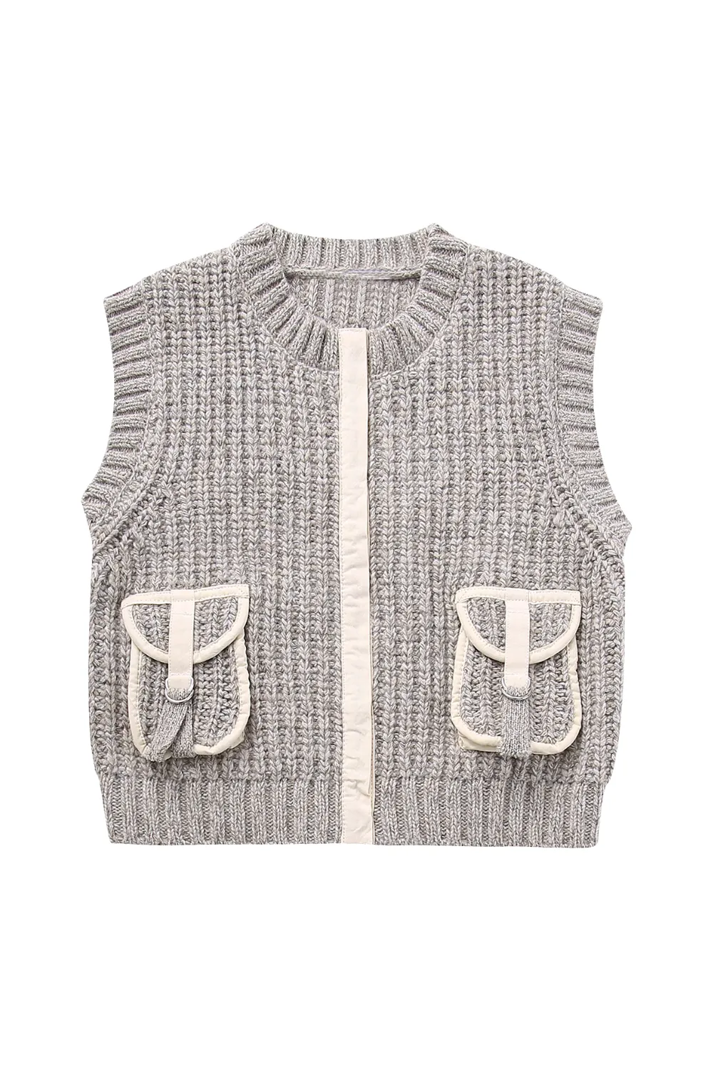 'Milly' Patchwork Knitted Vest with Pockets