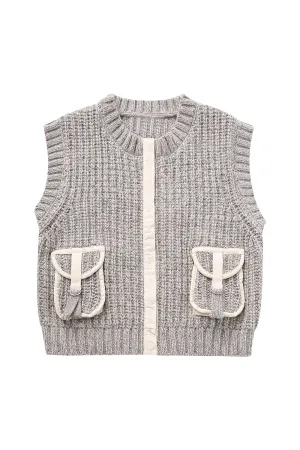 'Milly' Patchwork Knitted Vest with Pockets
