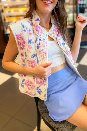 Quilted Pleasure Lavender Floral Puffer Vest