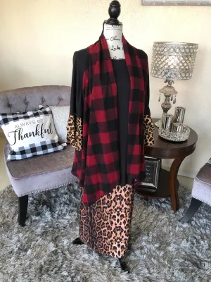 Red Plaid Midi Sleeveless Cardigan/Vest