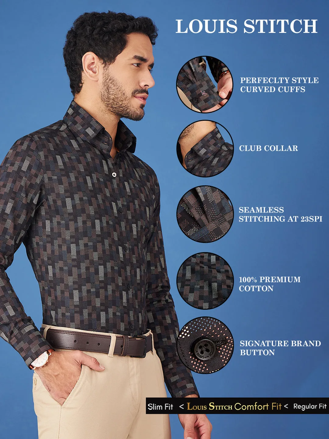 Regular Fit Formal Abstract Black Shirt For Men