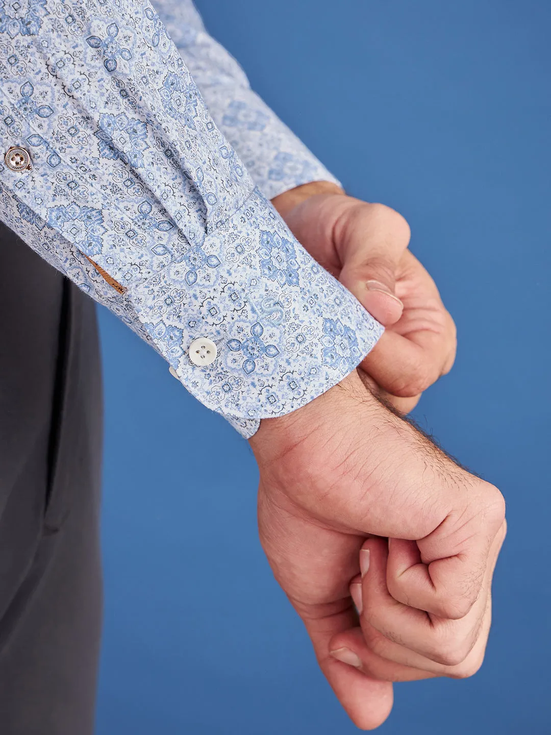 Regular Fit Formal Graphic Blue Shirt For Men