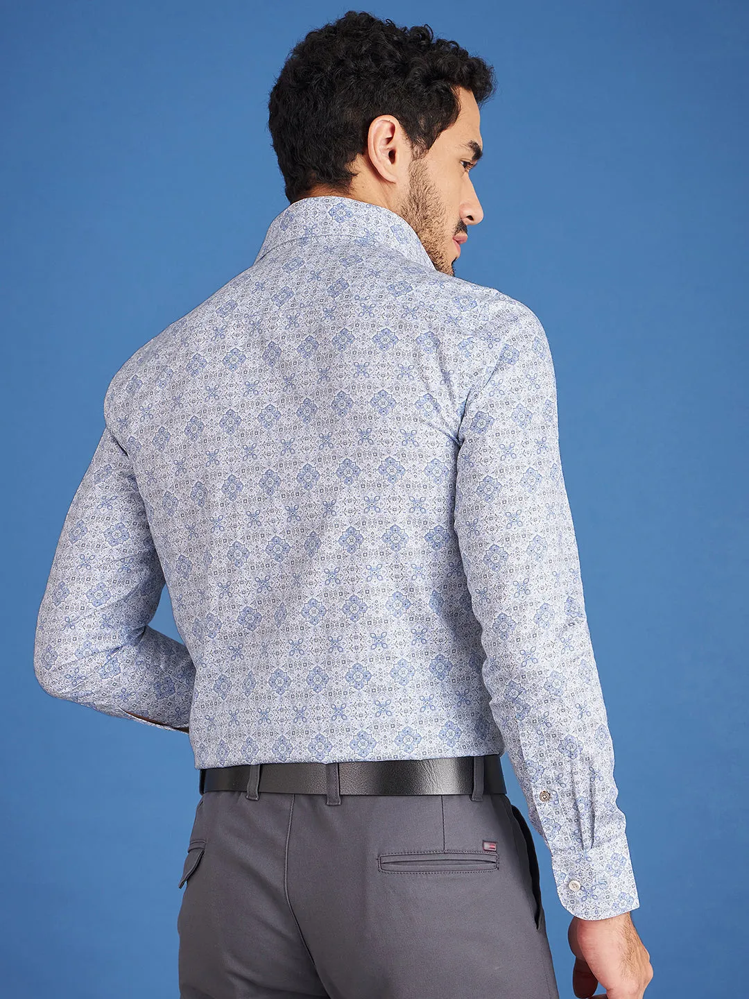 Regular Fit Formal Graphic Blue Shirt For Men