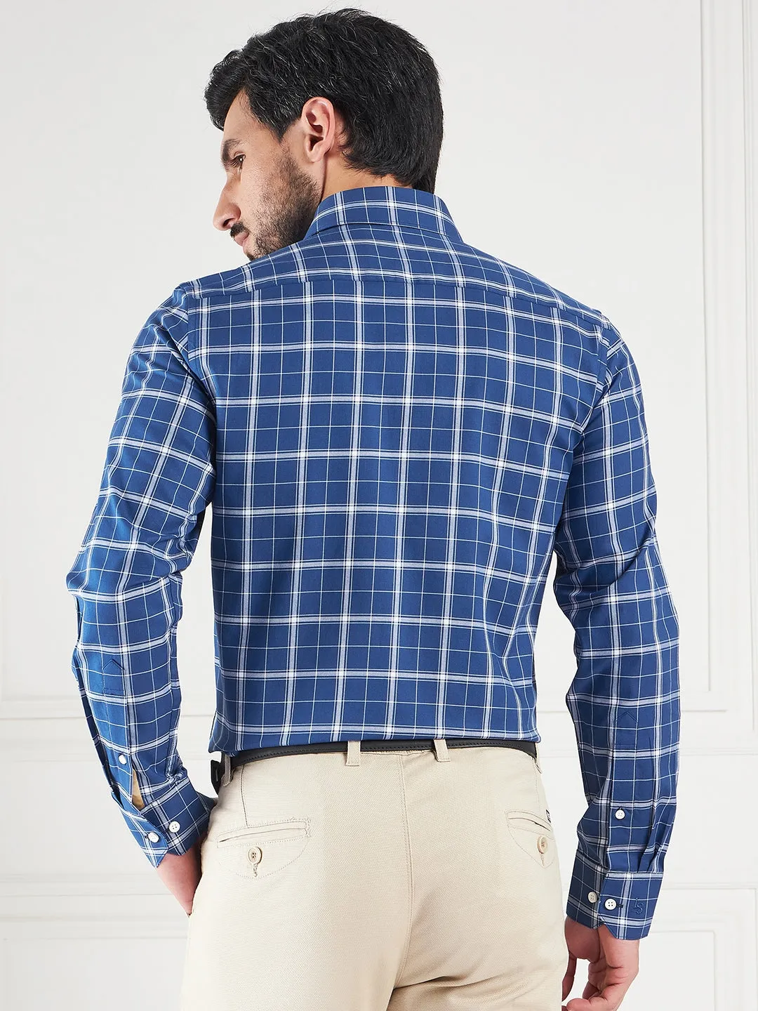 Regular Fit Gingham Checks Blue Shirt For Men
