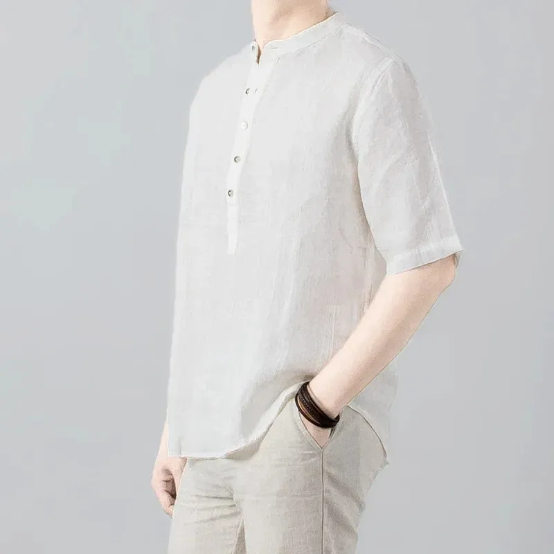 Relaxed-Linen Washed Button-Up