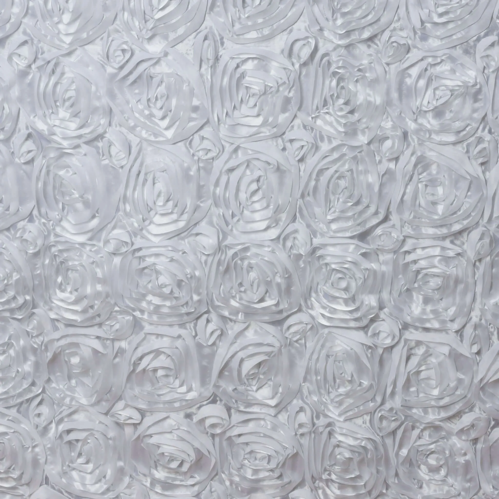 Rosette Satin Table Skirt 21ft White 3D Floral Design for Sophisticated Event & Wedding Table Cover