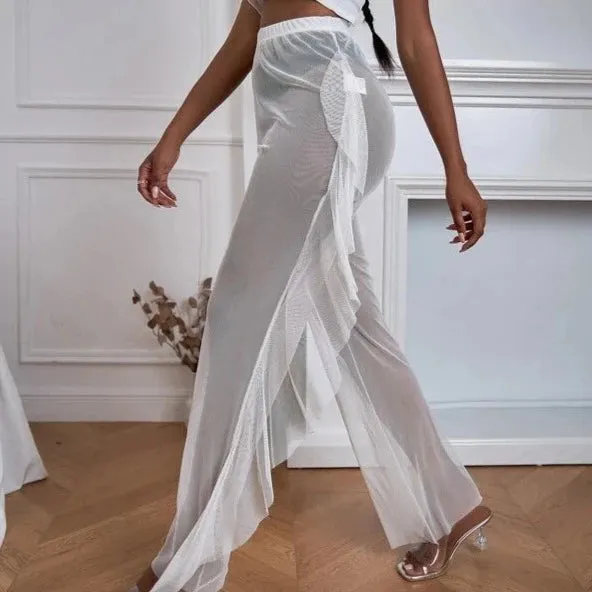 Ruffle Mesh Transparent Pants