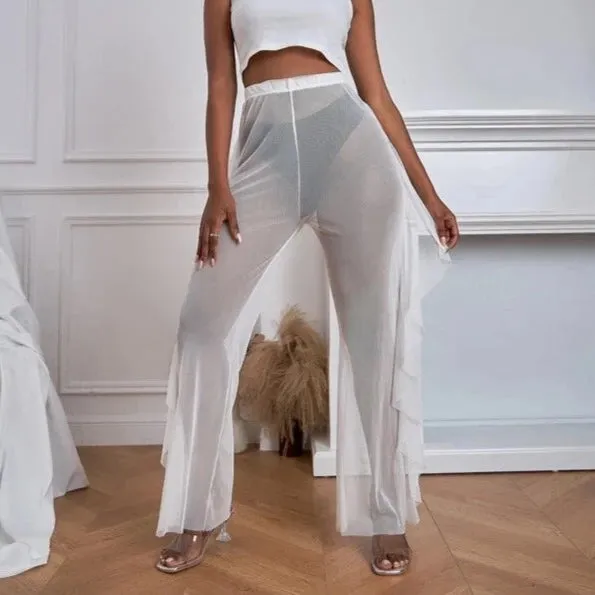 Ruffle Mesh Transparent Pants