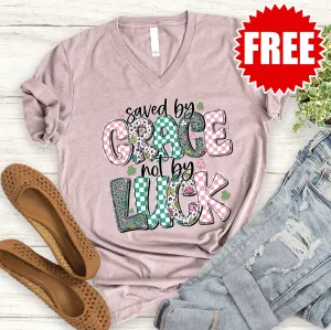 Saved By Grace V-Neck - Heather Pink Gravel