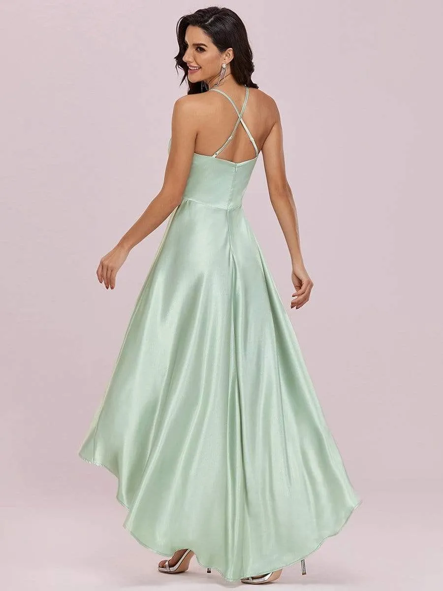 Soft Halter Open Back High Low Bridesmaid Dress
