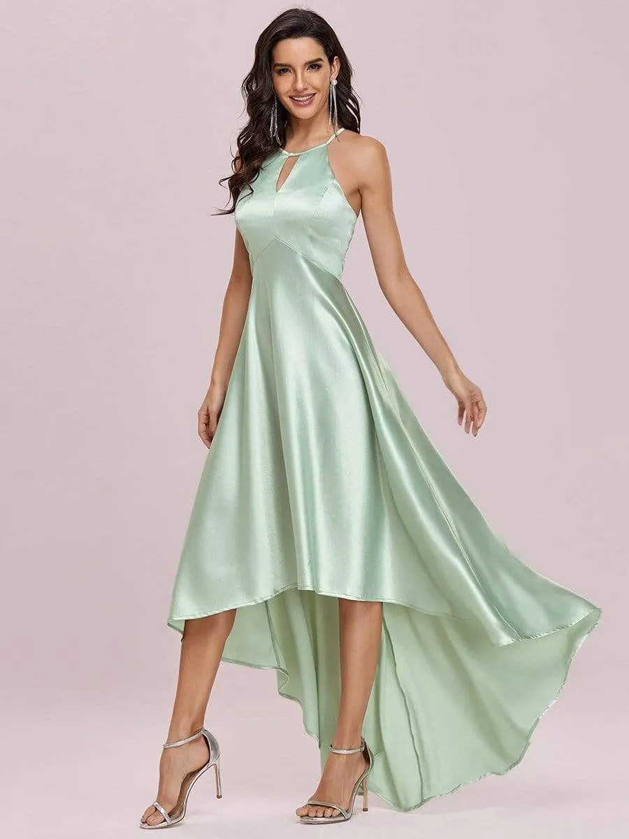 Soft Halter Open Back High Low Bridesmaid Dress