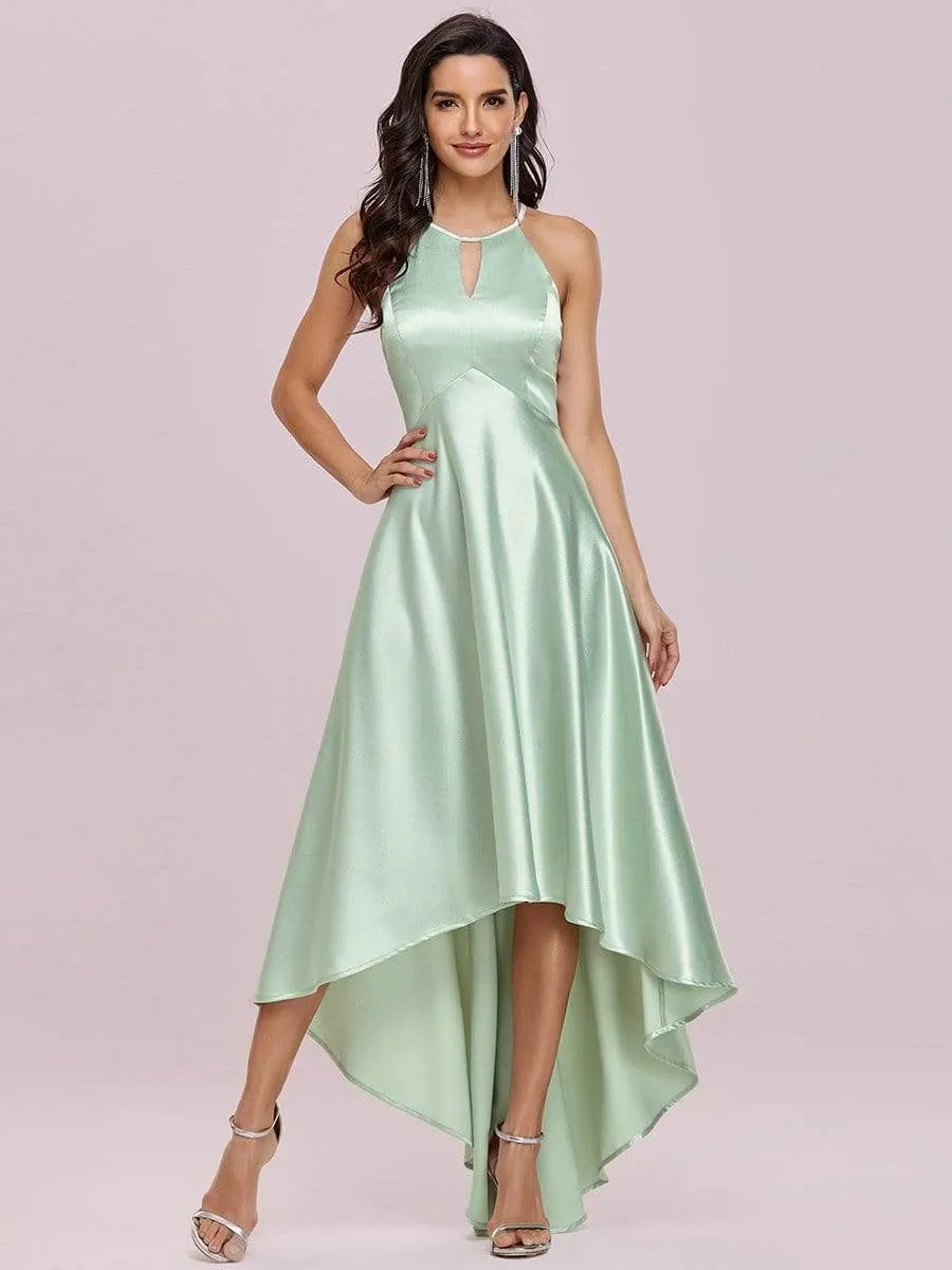 Soft Halter Open Back High Low Bridesmaid Dress