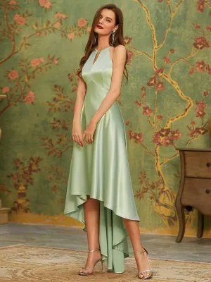 Soft Halter Open Back High Low Bridesmaid Dress