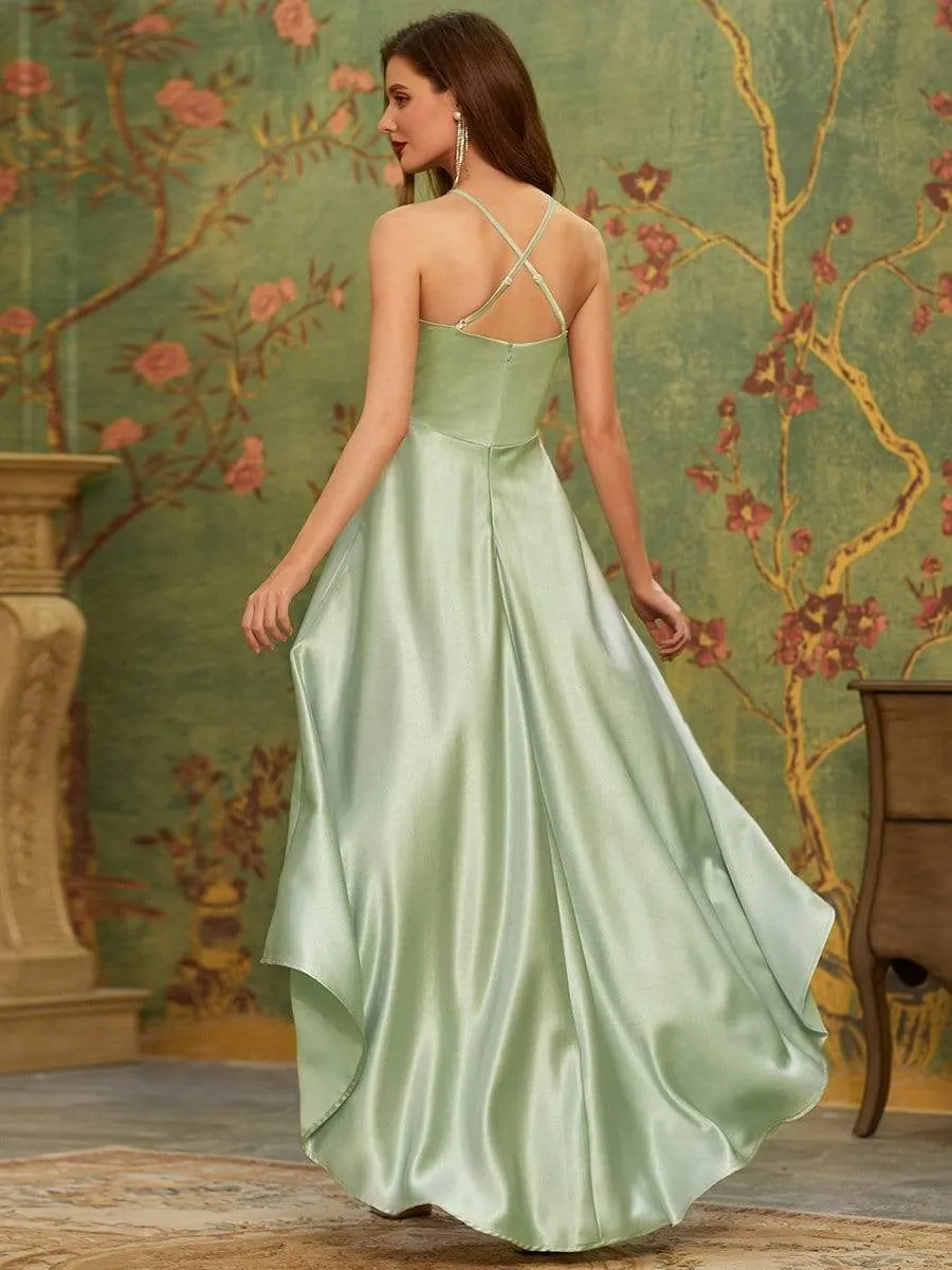 Soft Halter Open Back High Low Bridesmaid Dress