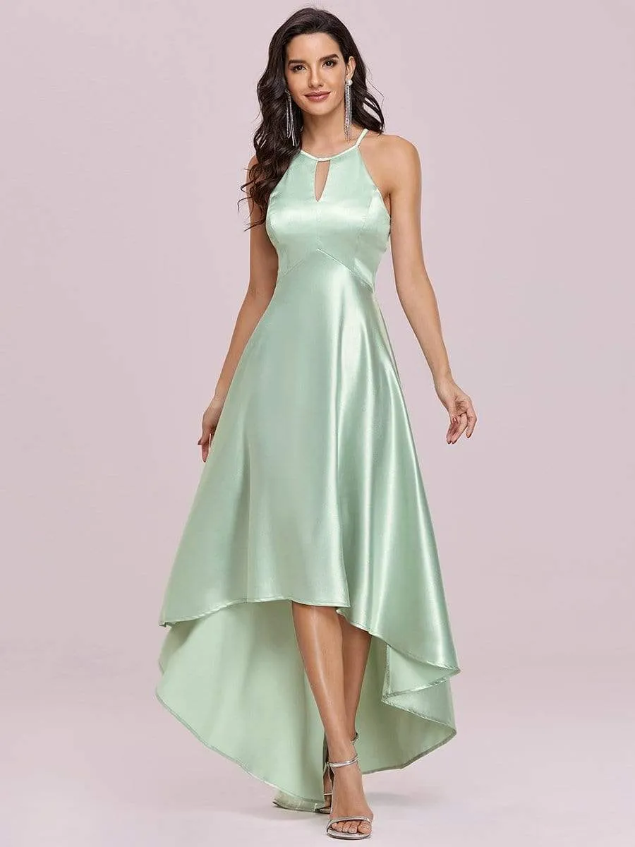 Soft Halter Open Back High Low Bridesmaid Dress