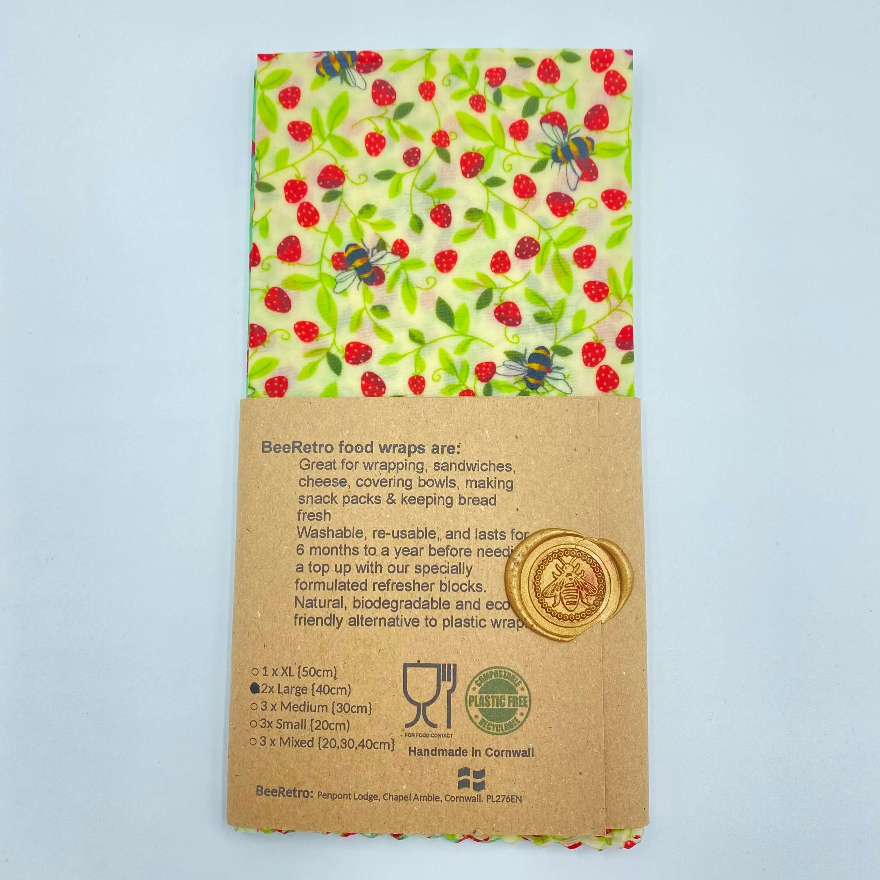 Strawberry Bee, Eco Friendly Beeswax Wraps