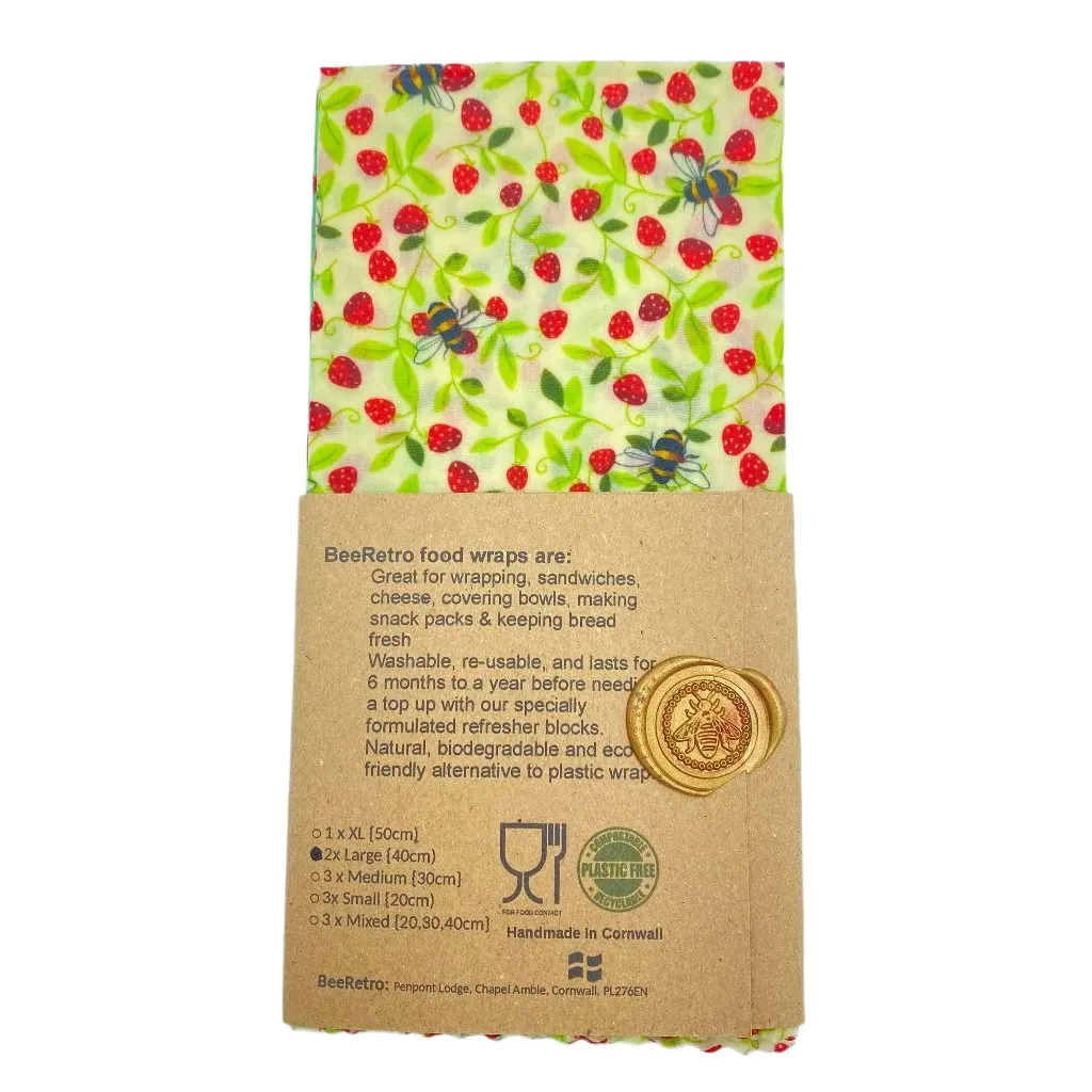 Strawberry Bee, Eco Friendly Beeswax Wraps