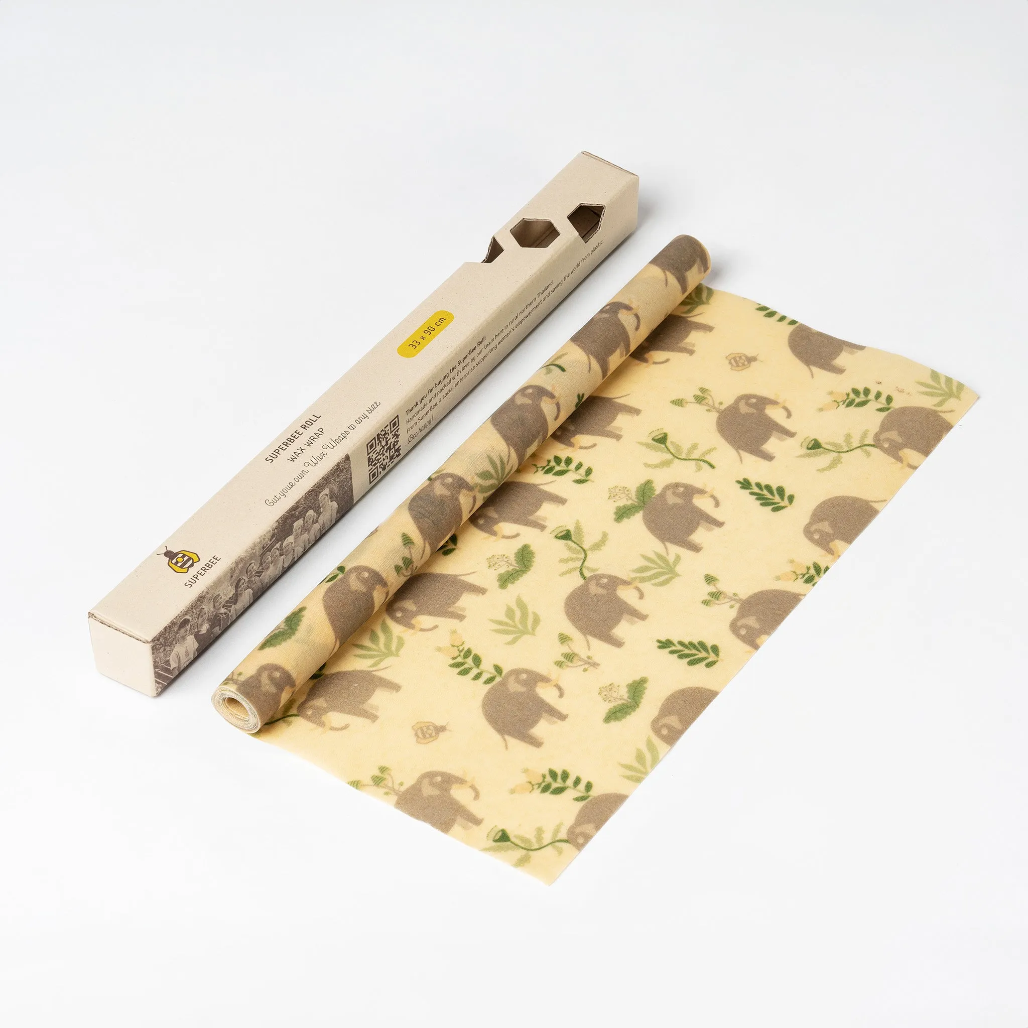 SUPERBEE Beeswax Wrap Roll XL, Reusable Beeswax Wrap for Food, Wrap Roll, Reusable Bees Wrap Paper for Wrapping Vegetables, Cheese Paper, Bowl Covers and Sandwich Wrapping Paper, Elephants - 35x13"