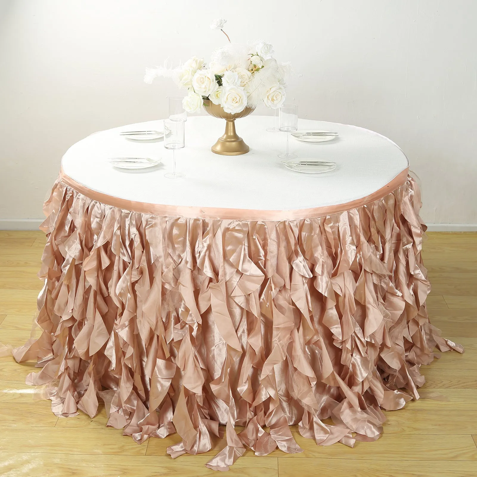Taffeta Table Skirt 14ft Nude - Curly Willow Table Cover