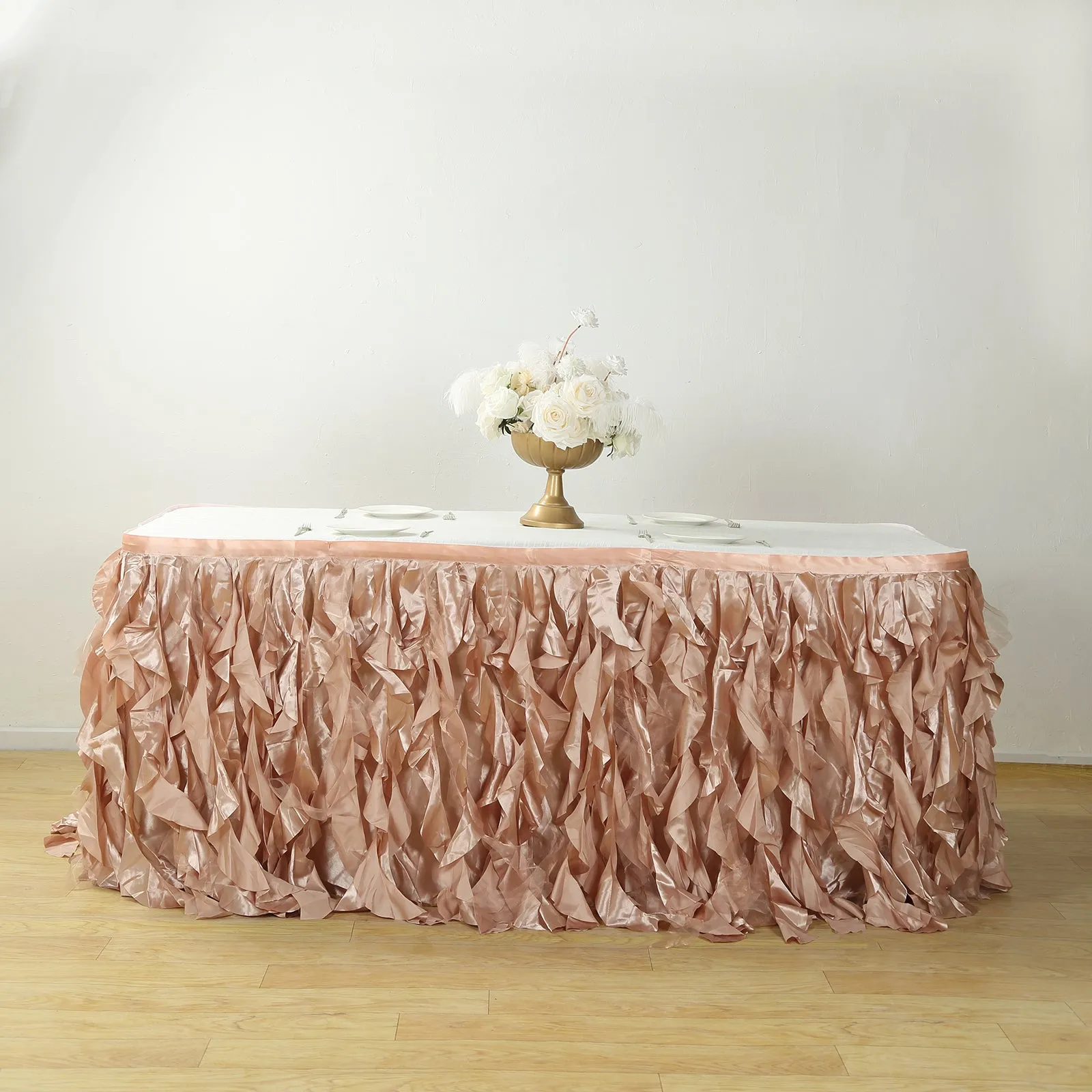 Taffeta Table Skirt 14ft Nude - Curly Willow Table Cover