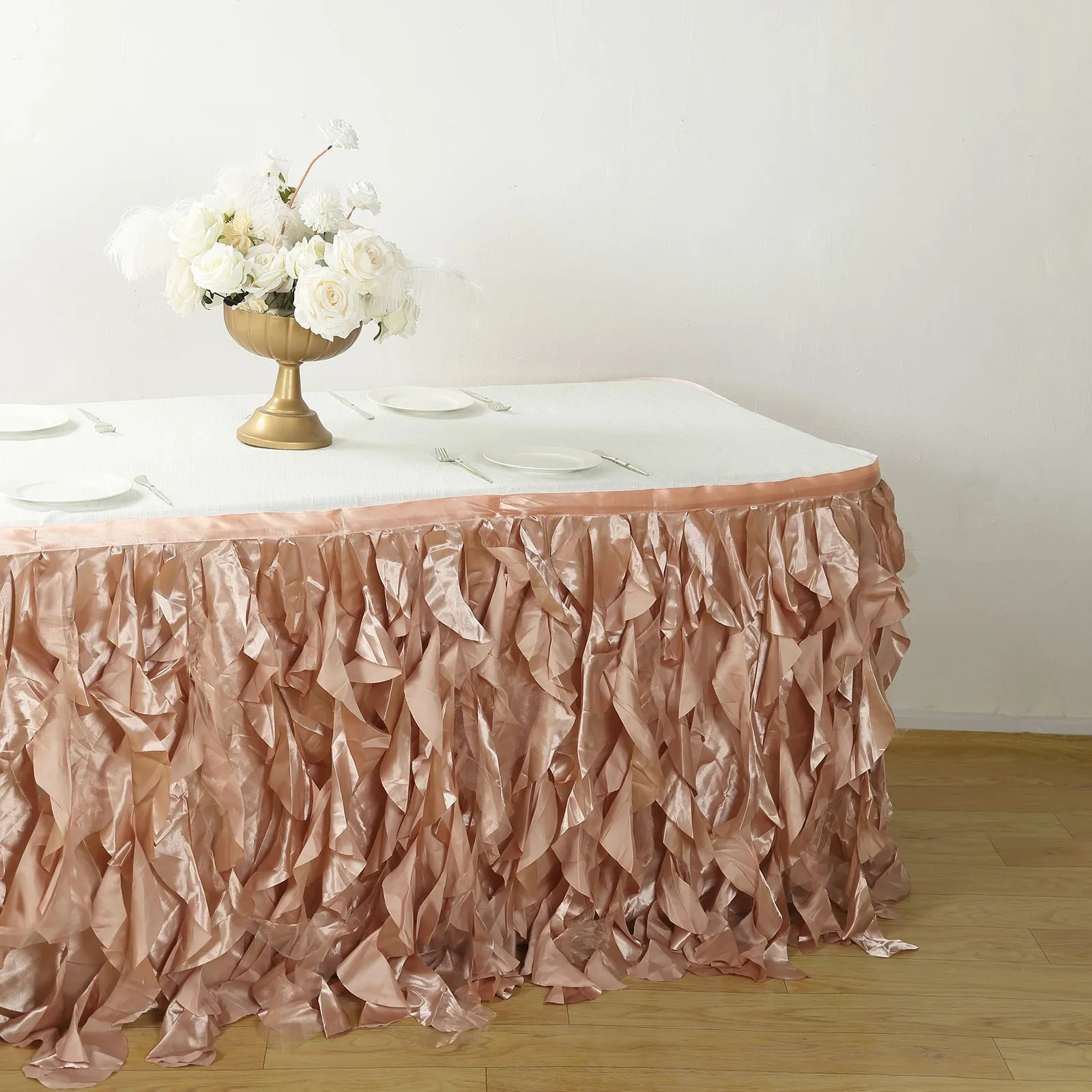 Taffeta Table Skirt 14ft Nude - Curly Willow Table Cover