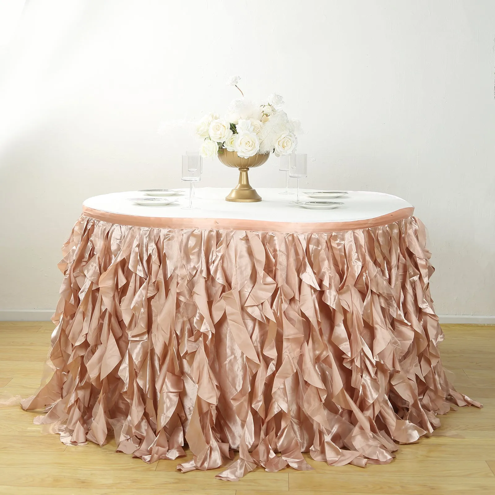 Taffeta Table Skirt 14ft Nude - Curly Willow Table Cover