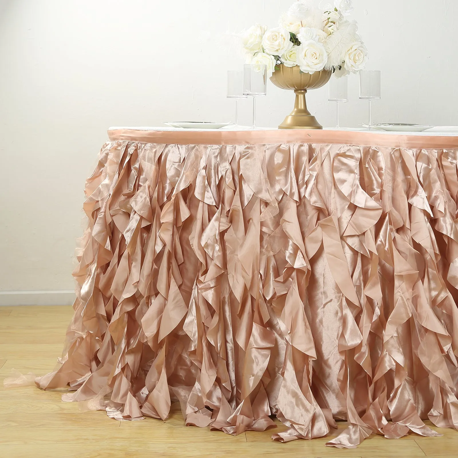 Taffeta Table Skirt 14ft Nude - Curly Willow Table Cover