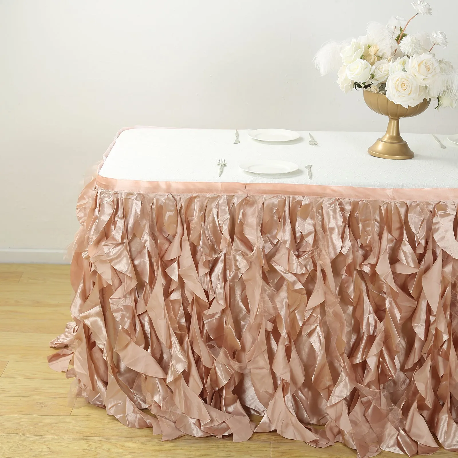 Taffeta Table Skirt 14ft Nude - Curly Willow Table Cover