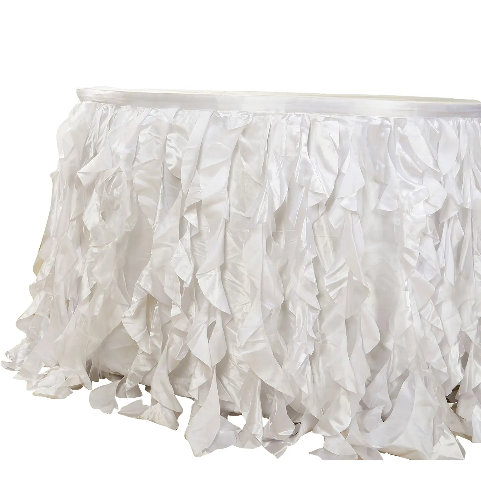 Taffeta Table Skirt 14ft White - Curly Willow Design for Stylish & Versatile Event Table Cover