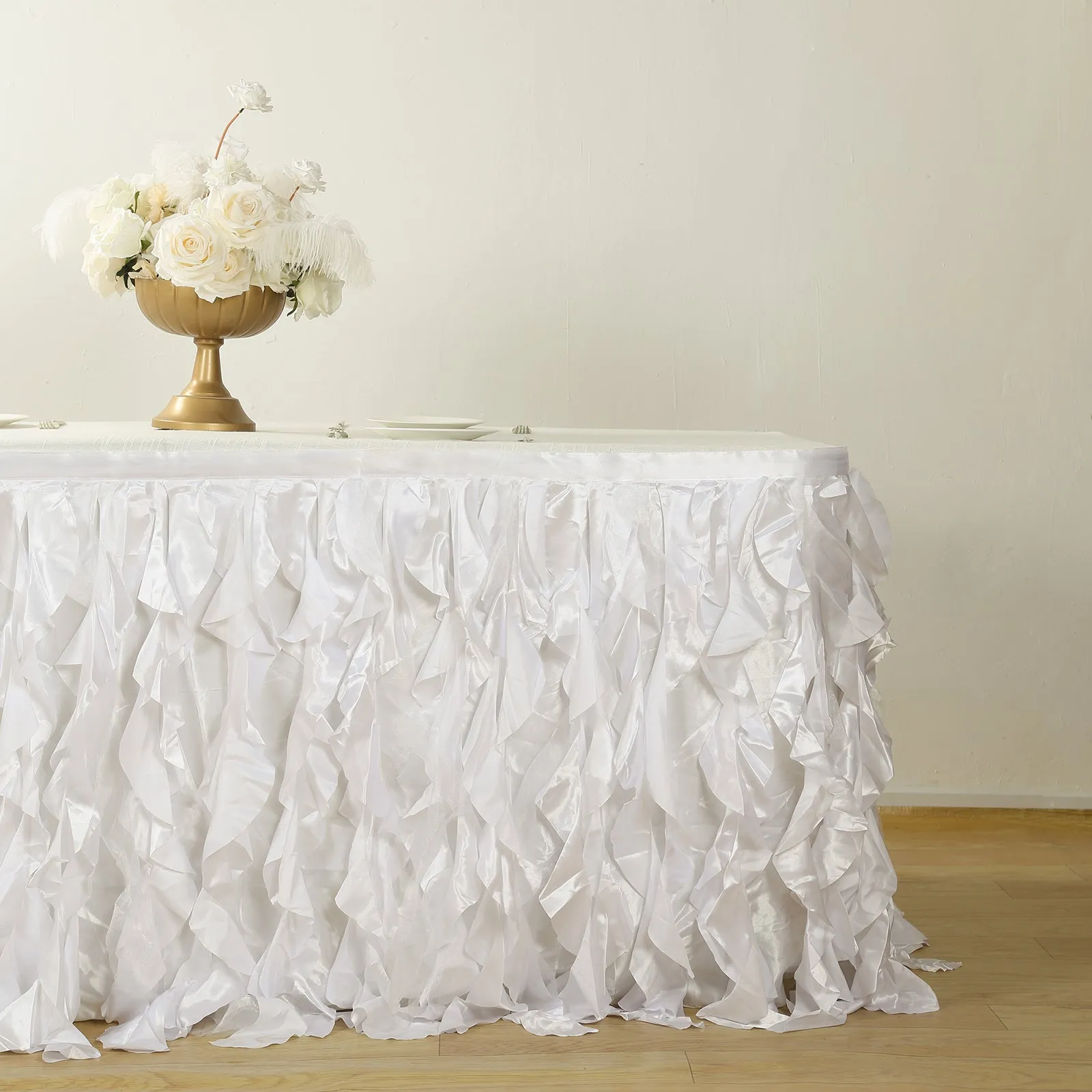 Taffeta Table Skirt 14ft White - Curly Willow Design for Stylish & Versatile Event Table Cover