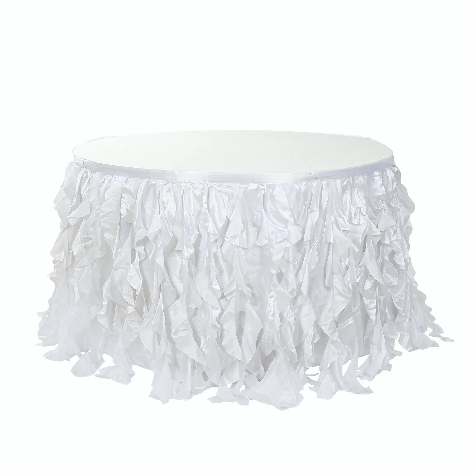 Taffeta Table Skirt 14ft White - Curly Willow Design for Stylish & Versatile Event Table Cover