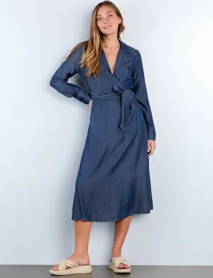 Tie Front Soft Denim Midi Dress