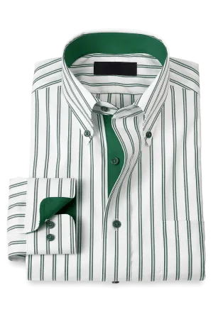 White & Green Stretch Non-Iron Stripe Formal Shirt