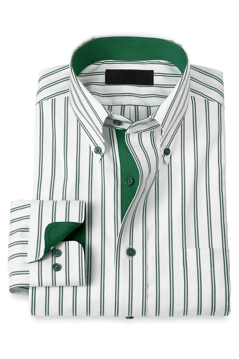 White & Green Stretch Non-Iron Stripe Formal Shirt