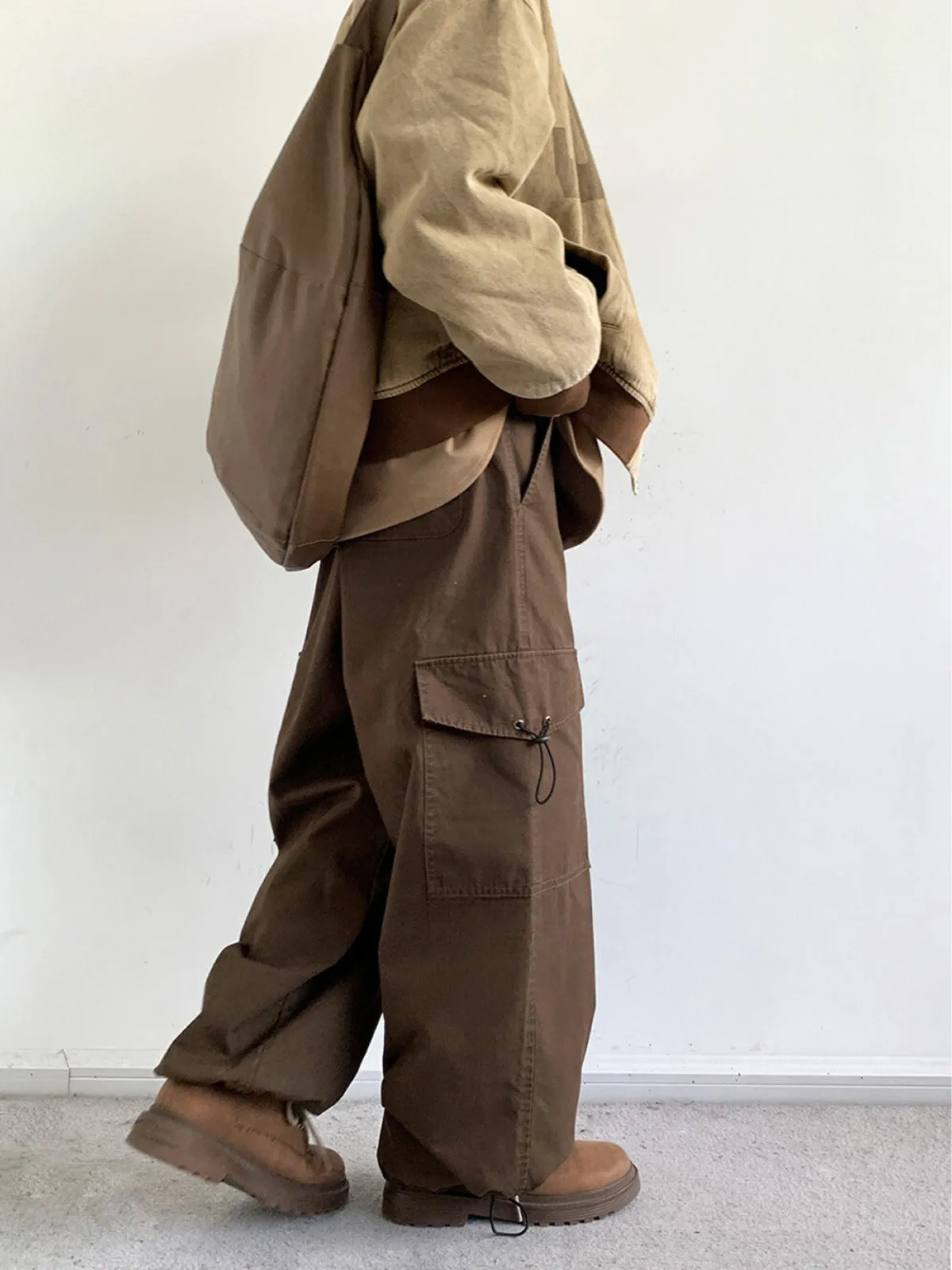 WLS Retro Brown Wide Leg Loose Pants