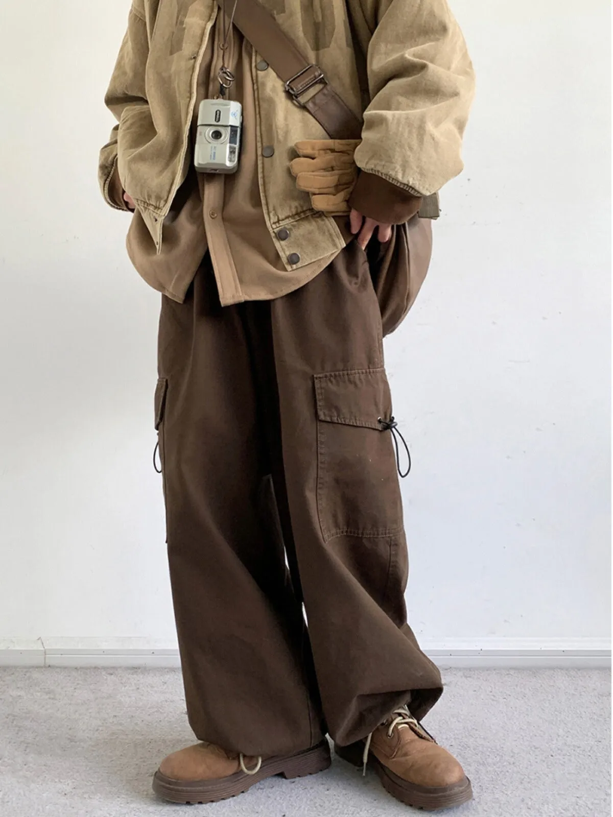 WLS Retro Brown Wide Leg Loose Pants