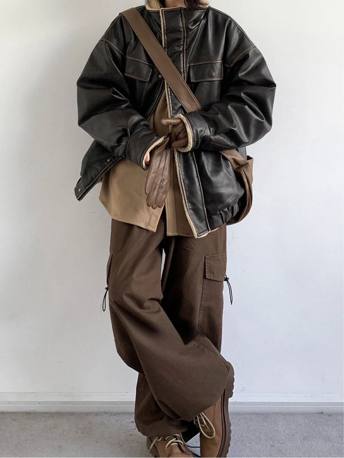WLS Retro Brown Wide Leg Loose Pants