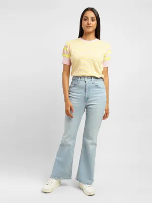 Women's 70s Blue Flared Fit High Rise Jeans