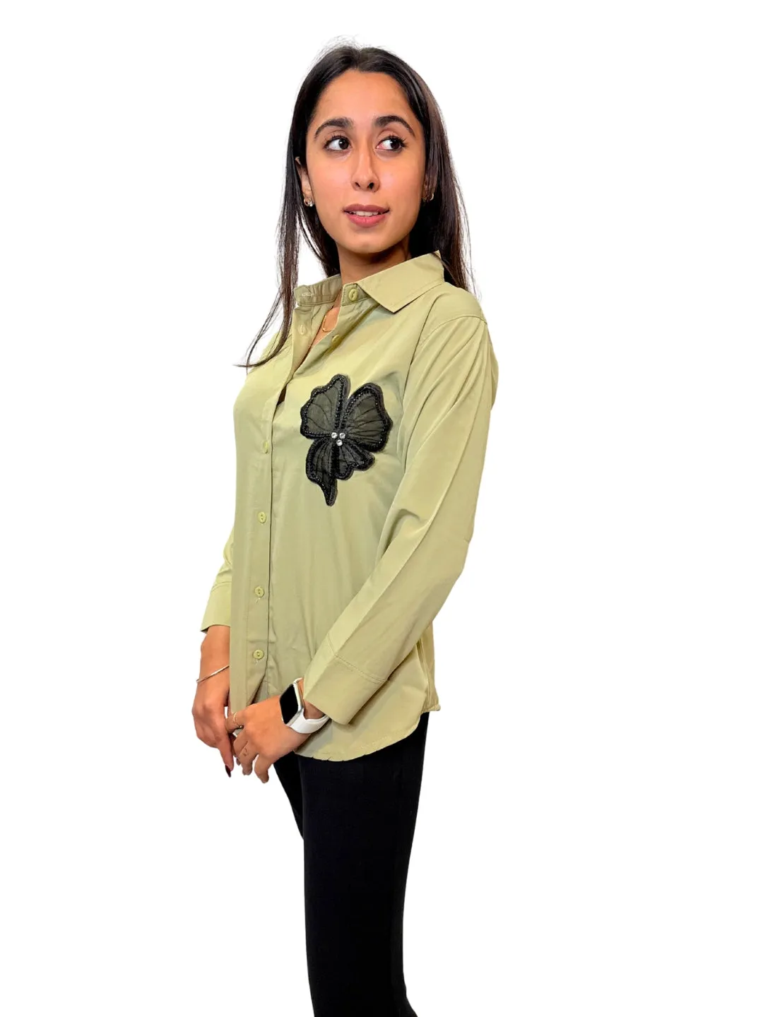 Women's Apple Green Opaque Formal Shirt