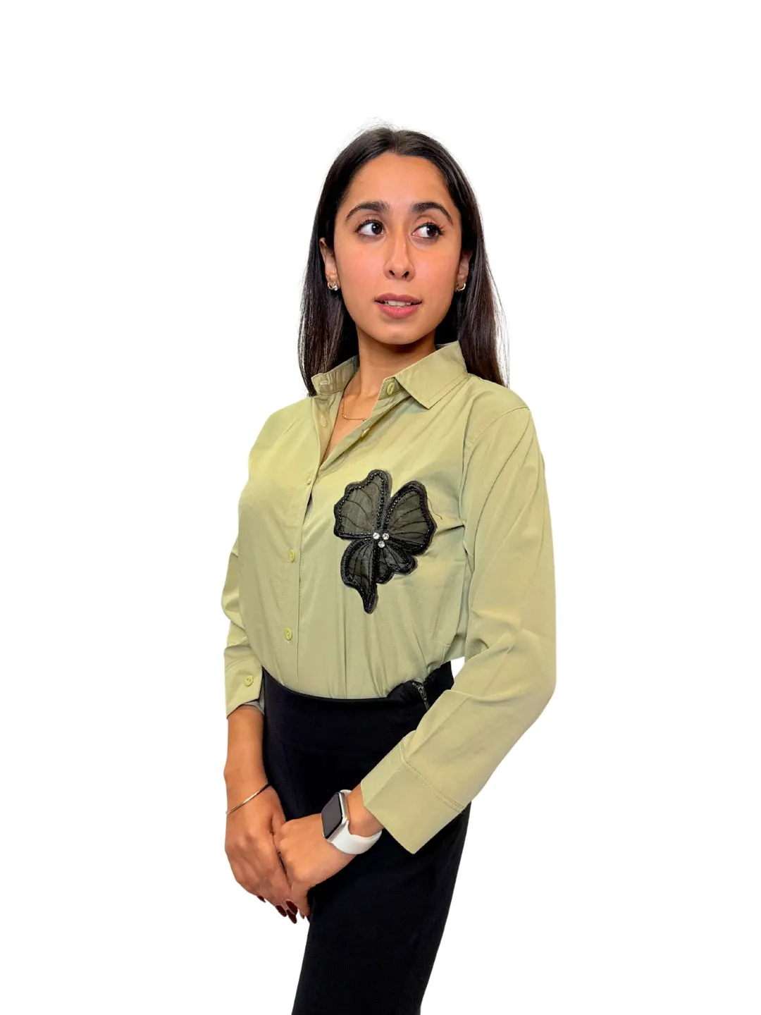 Women's Apple Green Opaque Formal Shirt