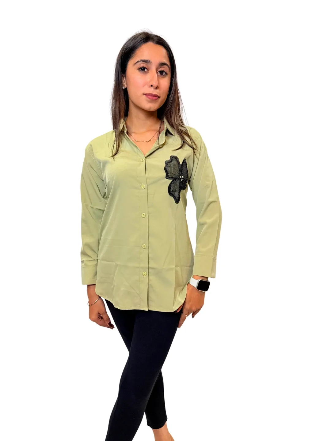 Women's Apple Green Opaque Formal Shirt