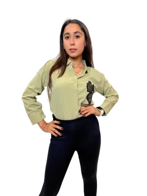 Women's Apple Green Opaque Formal Shirt