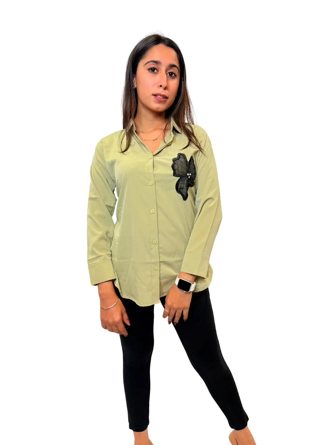 Women's Apple Green Opaque Formal Shirt