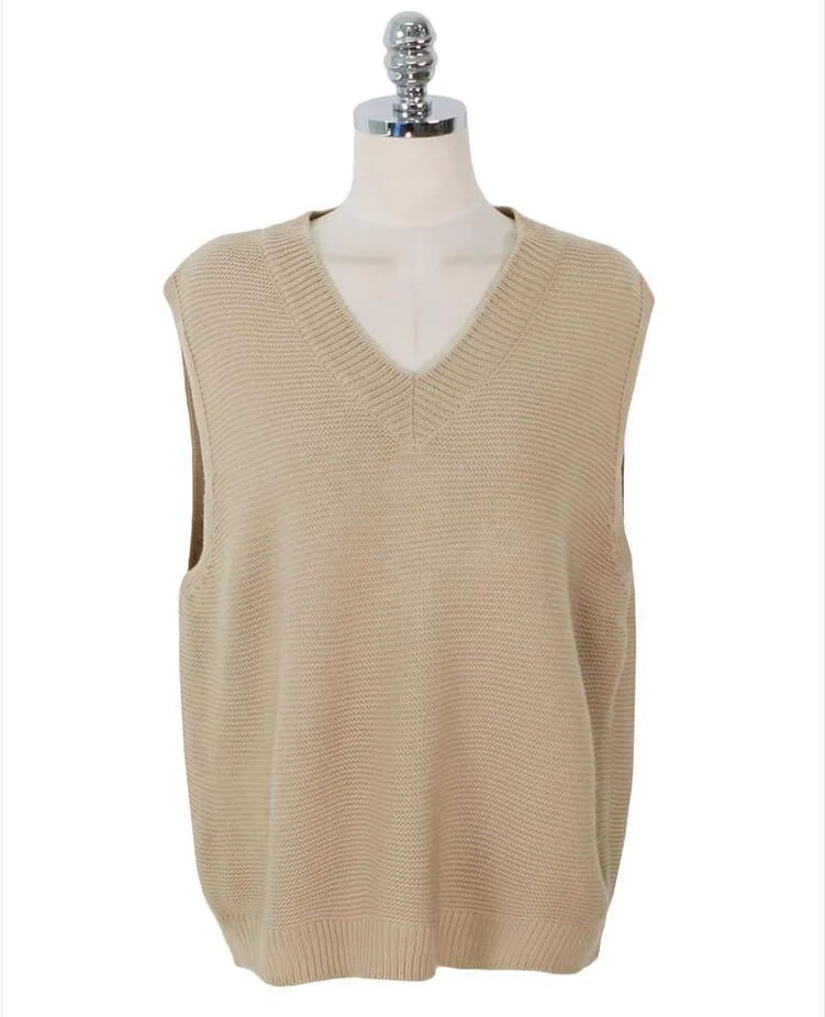 Women's Japanese Sweater Vest Women's Solid Color V-neck Loose Knit Vest Vest Women