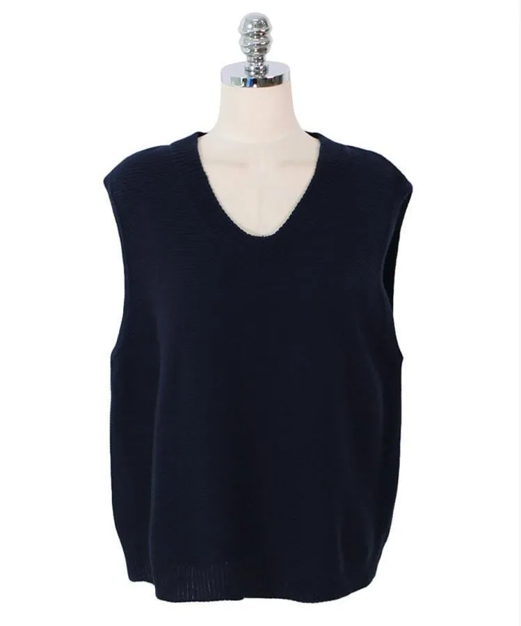 Women's Japanese Sweater Vest Women's Solid Color V-neck Loose Knit Vest Vest Women
