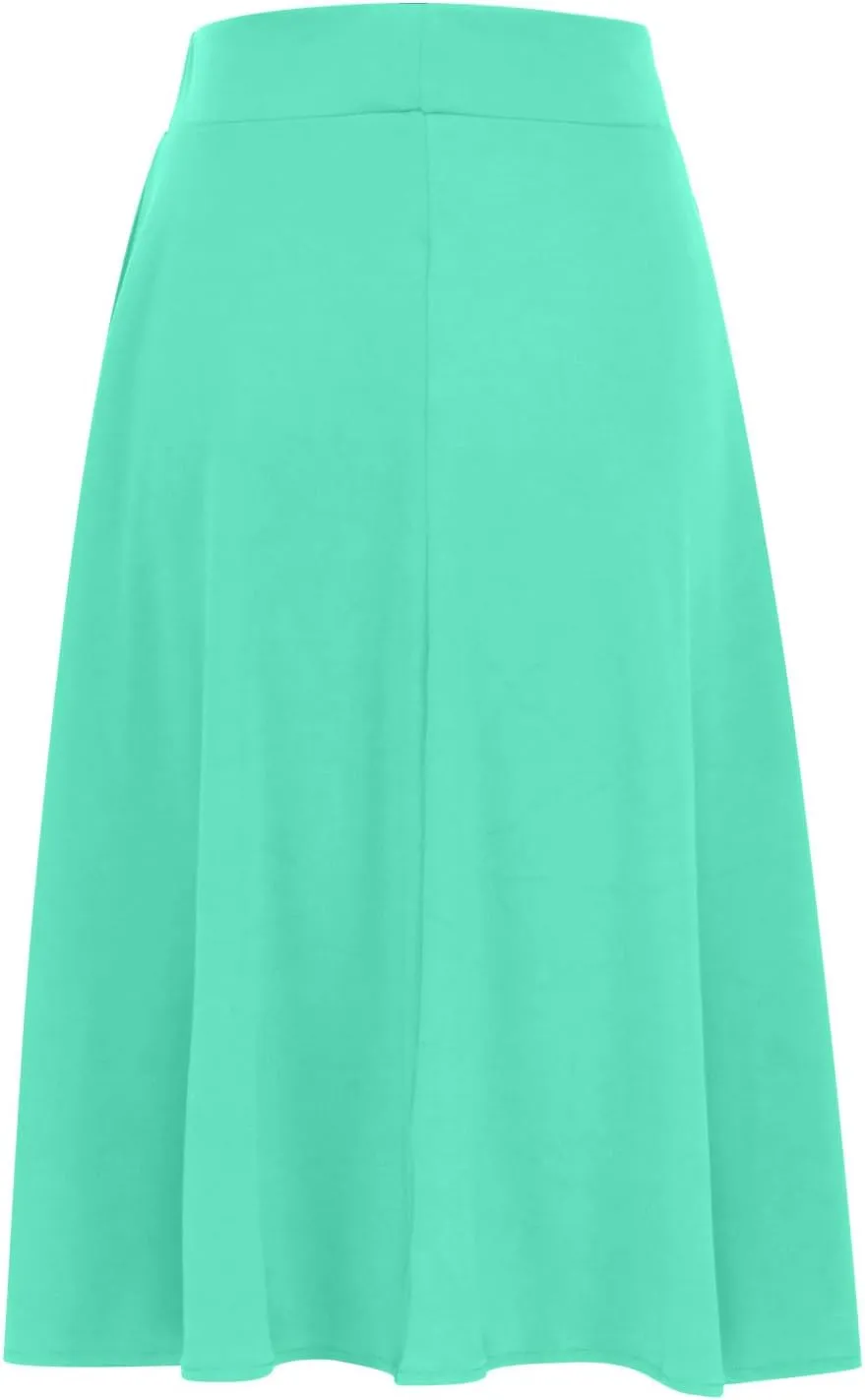 Women's Solid Color A-Line Skirts Elastic High Waist Flare Work Midi Skirts Knee Length Stretchy Skirts Dress