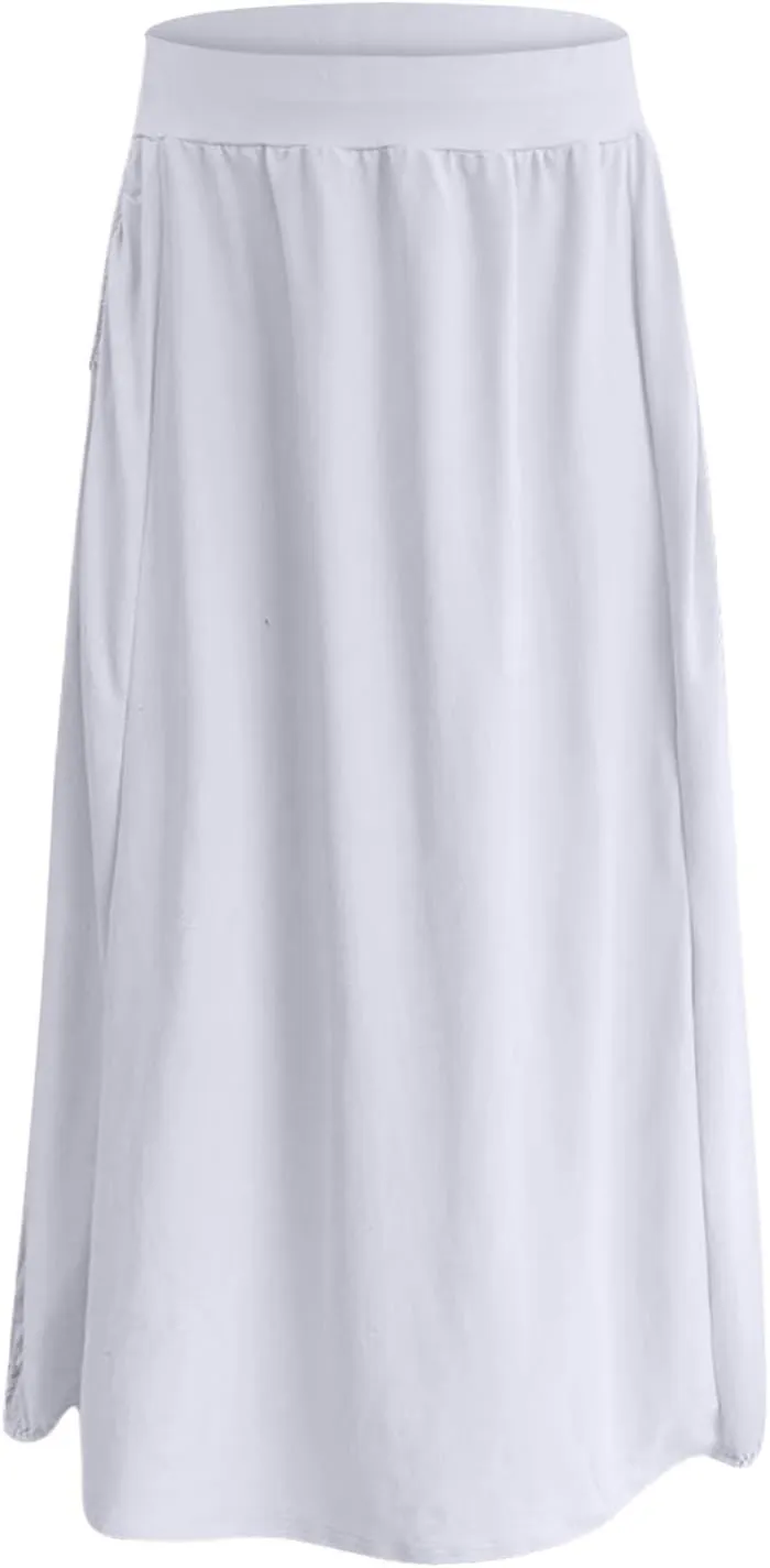 Womens Summer Long Maxi Skirt Solid A Line Pleated Elastic Waist Skirts 2025 Trendy Casual Beach Skorts with Pockets