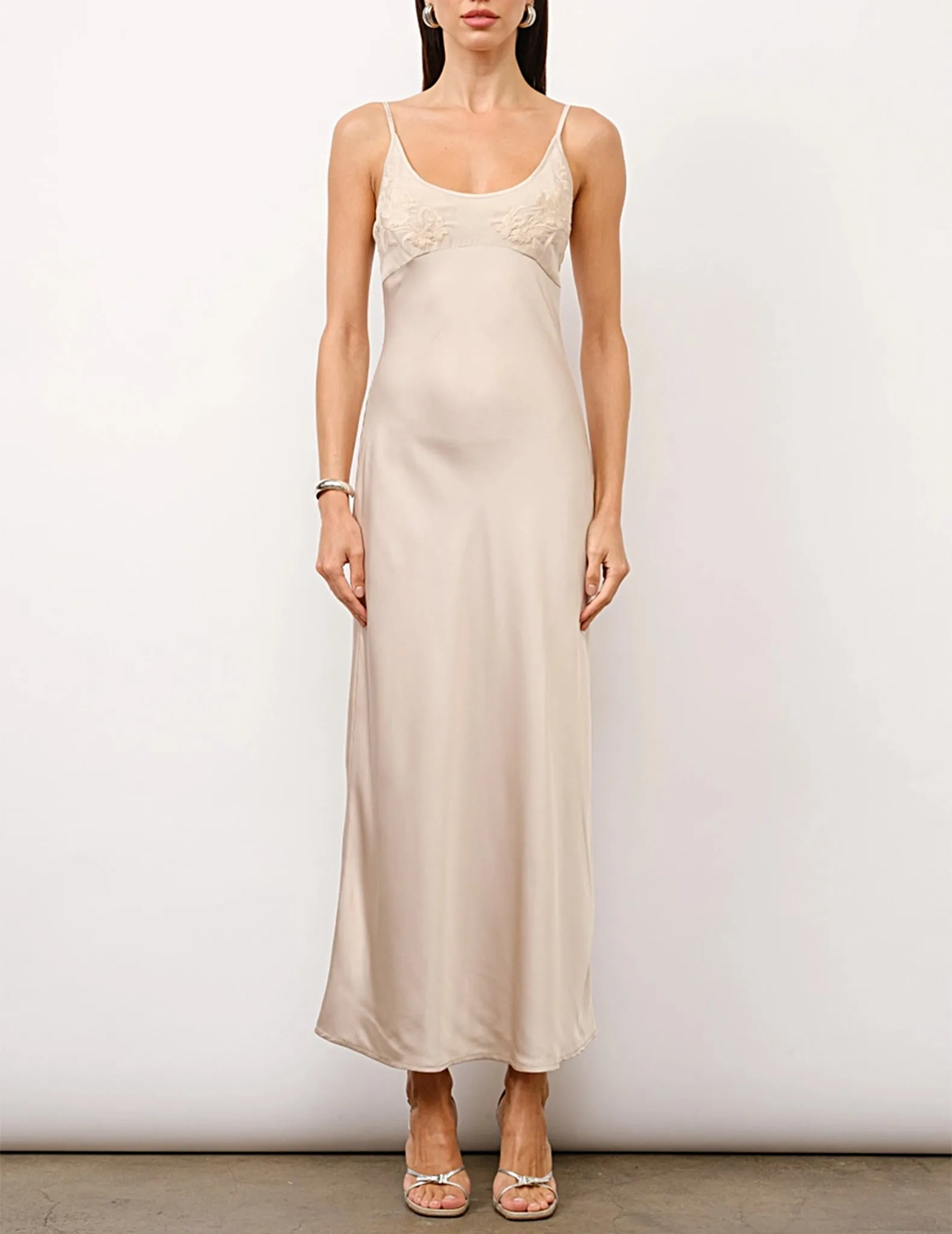 Zaria Embroidered Satin Slip Dress