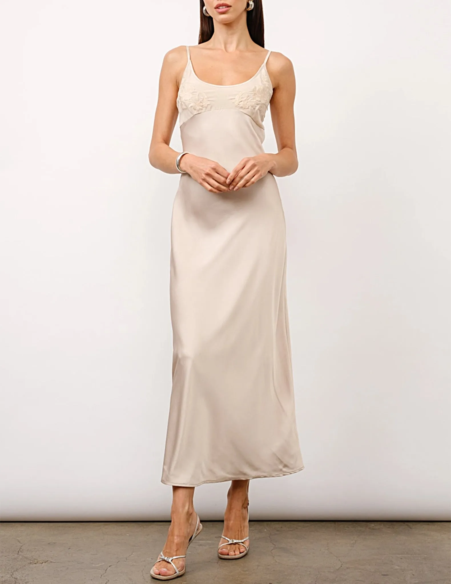 Zaria Embroidered Satin Slip Dress