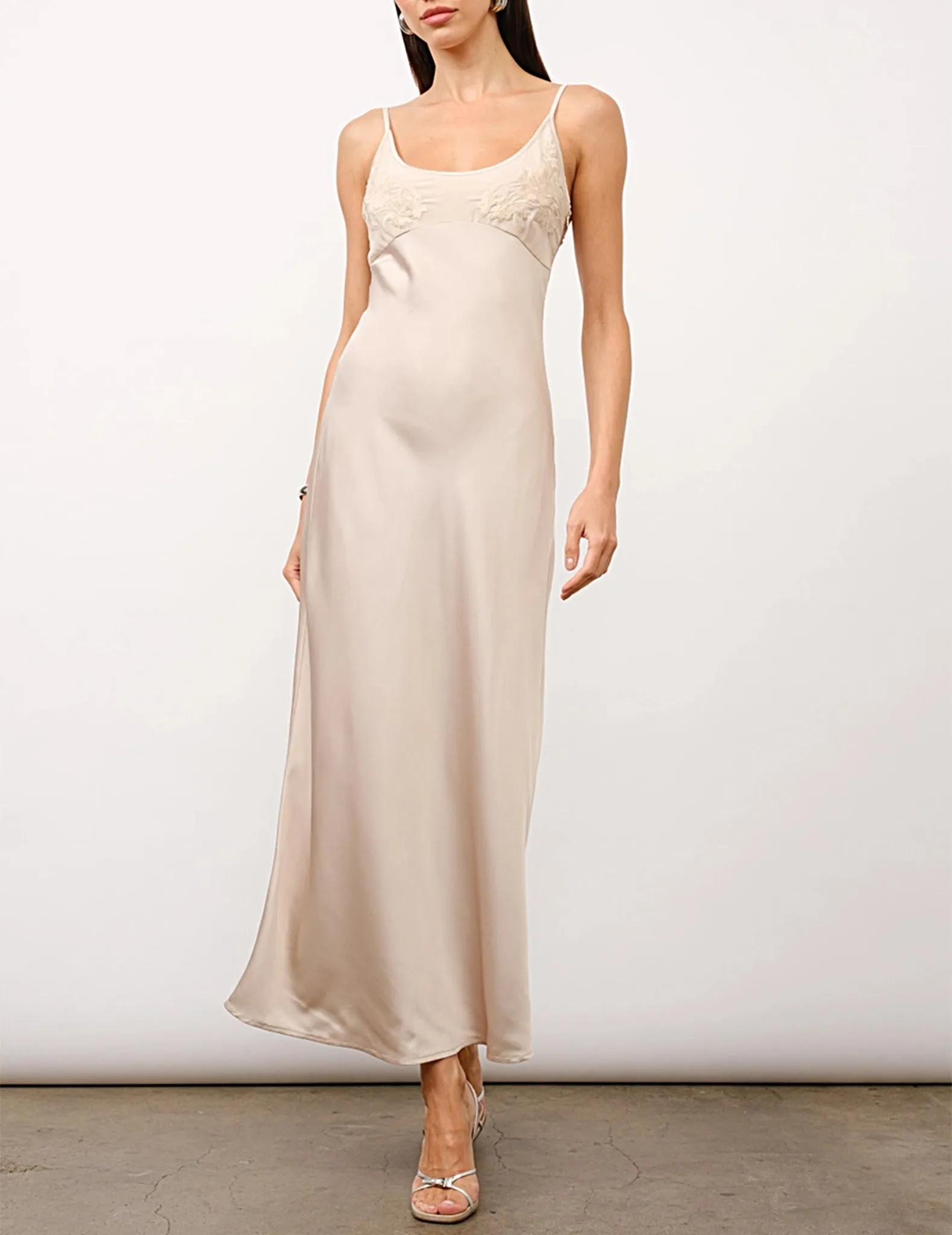 Zaria Embroidered Satin Slip Dress